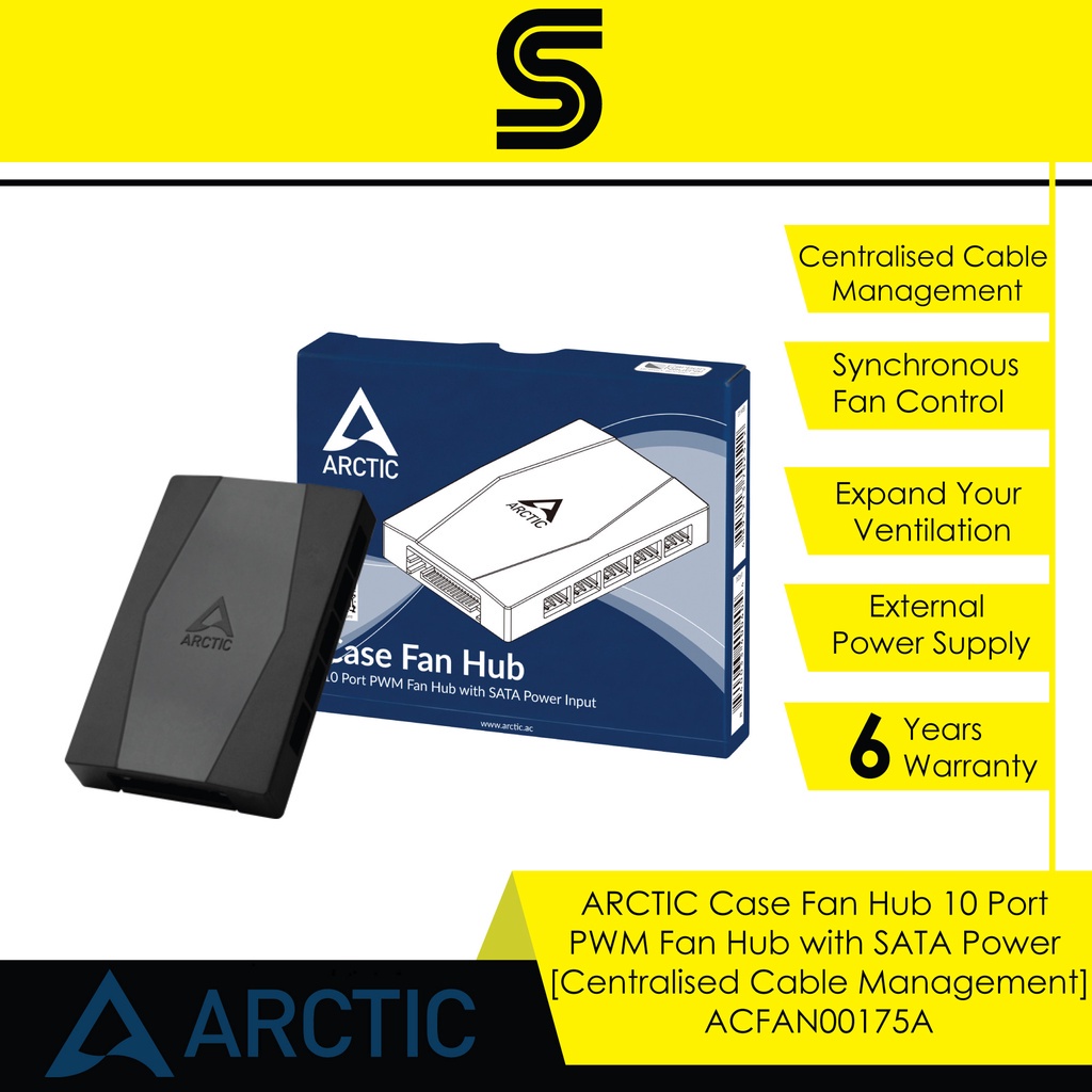 ARCTIC Case Fan Hub 10 Port PWM Fan Hub with SATA Power [Centralised