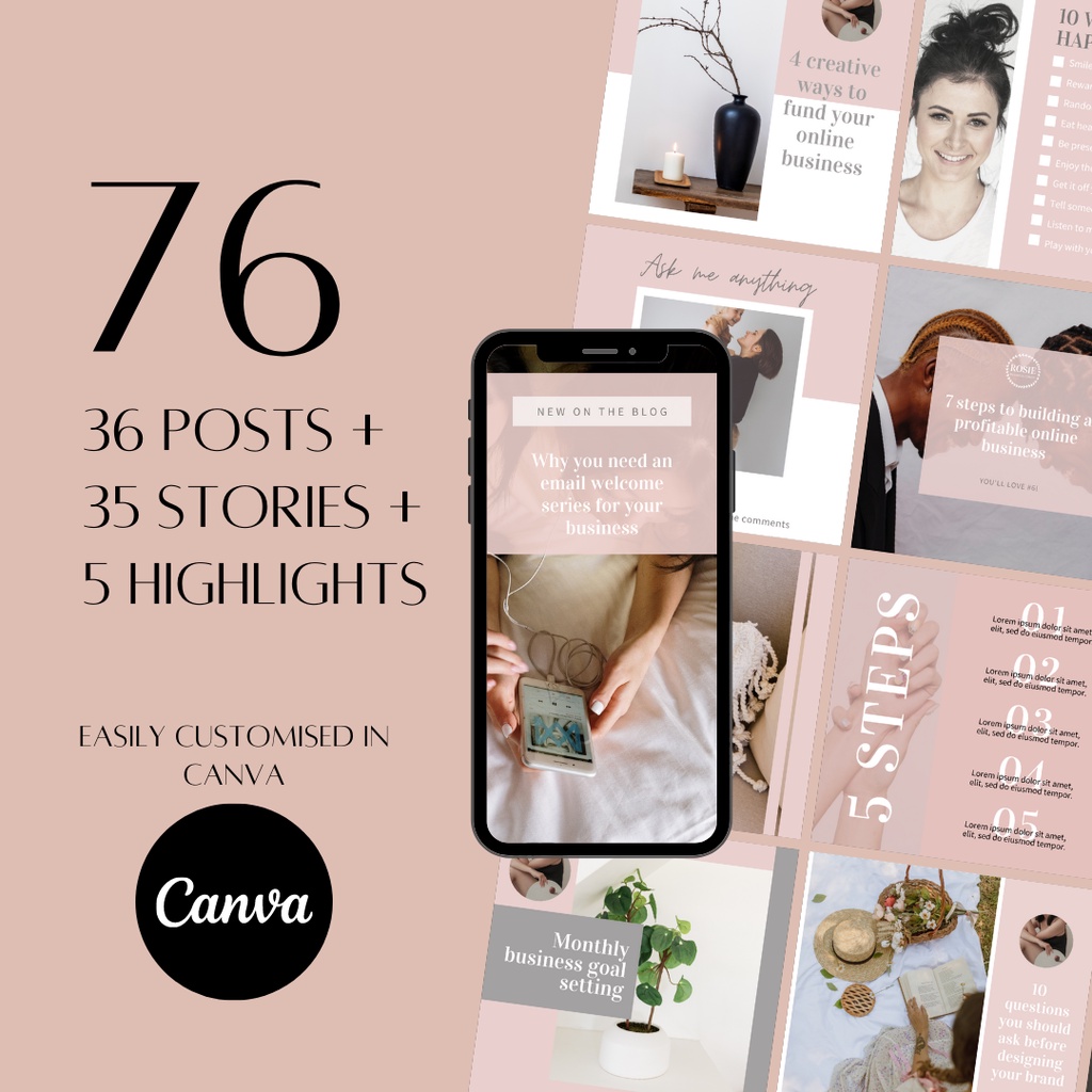 76 Social Media Canva ROSIE Instagram Branding Package Templates | 36 ...
