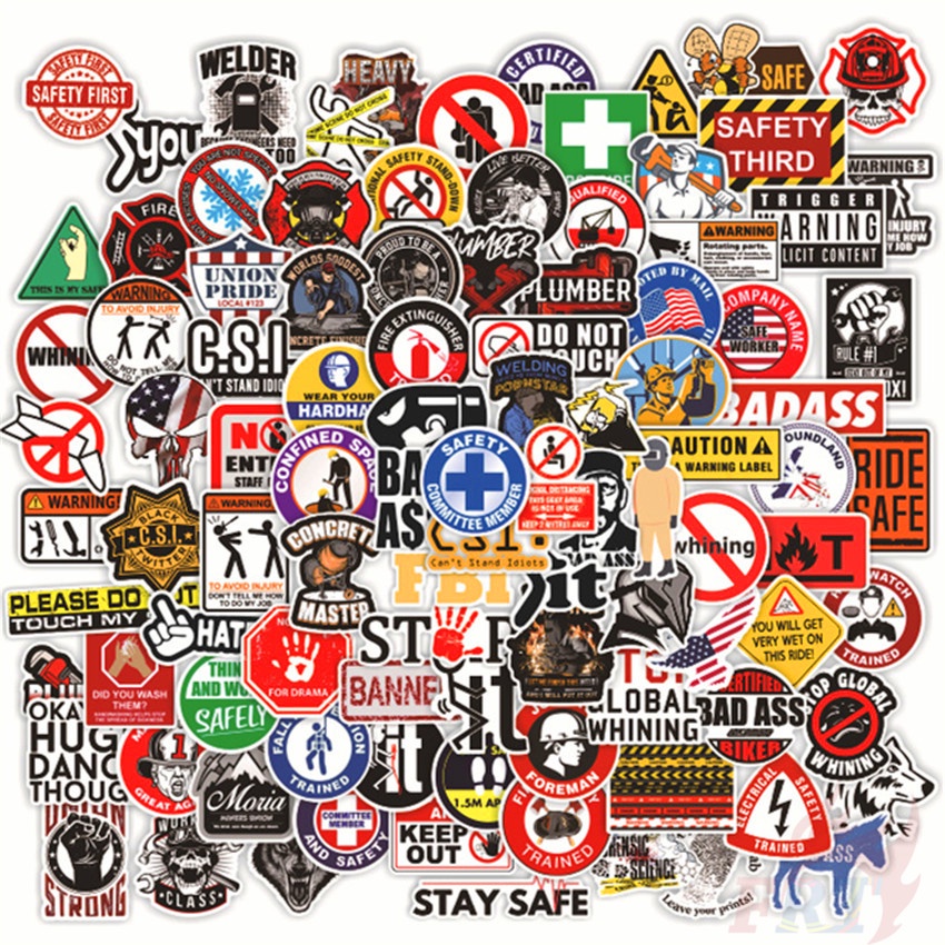Safety Warning 01 Stickers 100Pcs/Set DIY Fashion Mixed Luggage Laptop ...