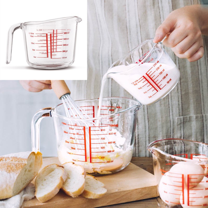 Thickened Heat-resistant Large Glass Measuring Milk Cup 250ml/500ml ...
