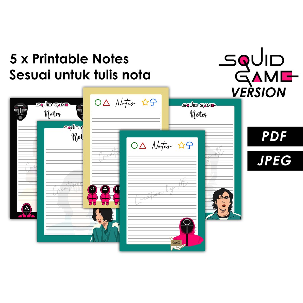 Squid Game Version Notes Printable [sesuai Untuk Buat Nota] Pdf And