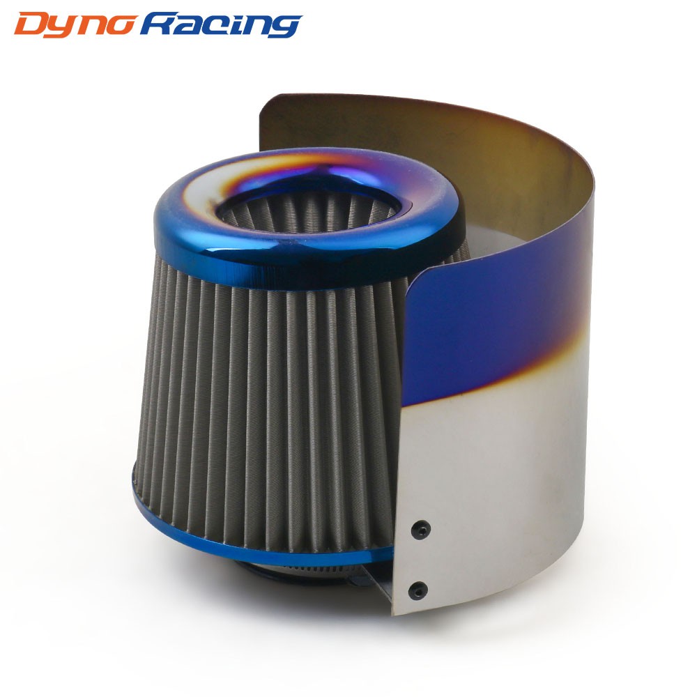 Universal 3'' 76mm Air Filter Burnt Blue With Air Intake Filter Heat