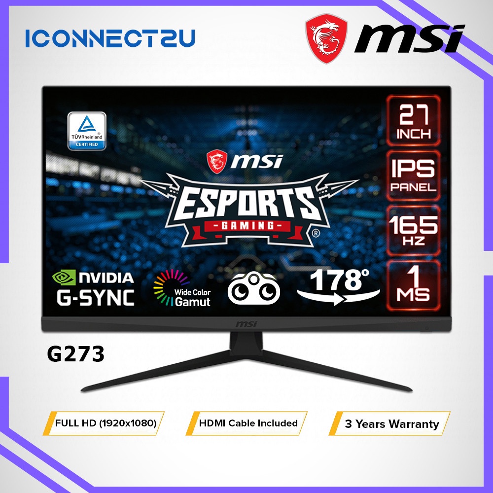 MSI 27" Optix G273 IPS 165Hz 1ms FHD Nvidia GSync Frameless Gaming