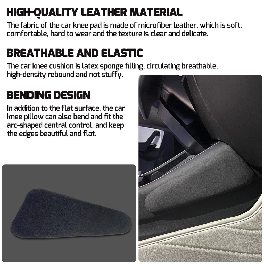 Car Knee Pad Cushion For Tesla M3/Y Automotive Black Soft Leather Car Knee Support Pillow Pad
