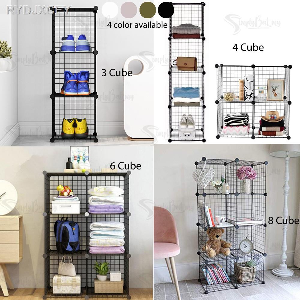 【New stock】﹍ SIMPLYBEST Cube DIY Wire Grid 6/8/9/12 Cube Book Rack MultiUse Storage Organizer