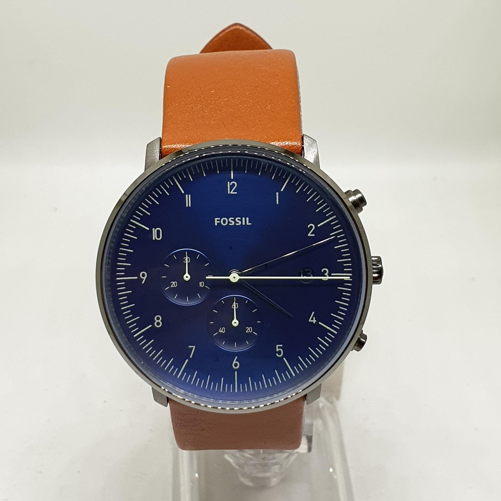 Fossil FS5486 Chase Timer Chronograph Luggage Leather Analog Blue Dial Men s Watch