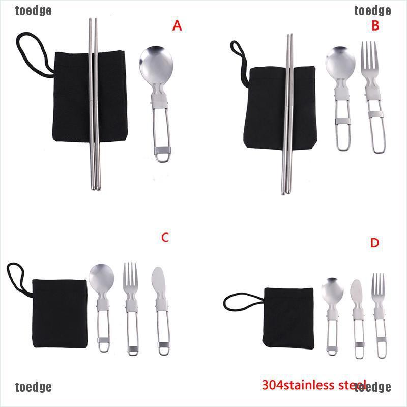 [toedge] 1set Portable Travel Picnic Foldable Cutlery Set Spoon Fork