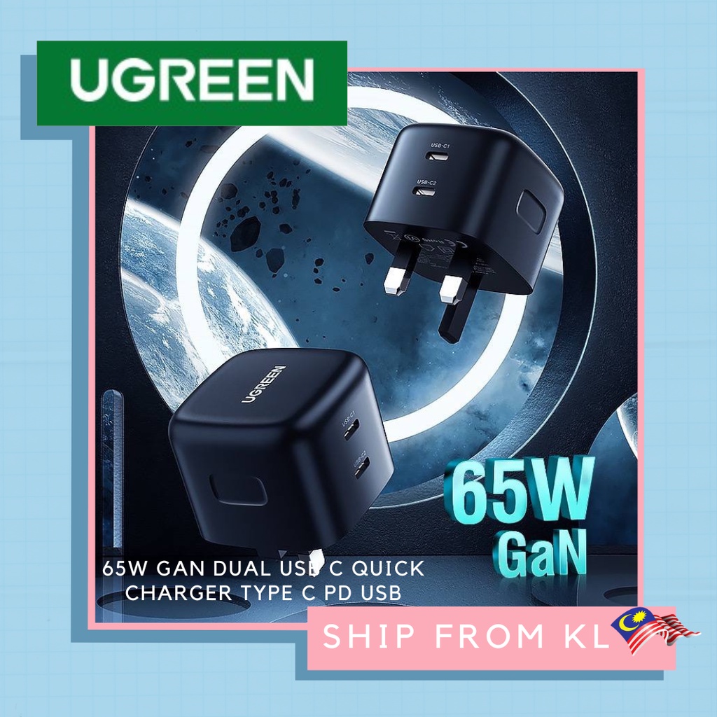 Ugreen W Gan Dual Usb C Quick Charger Type C Pd Usb Charger Shopee Malaysia