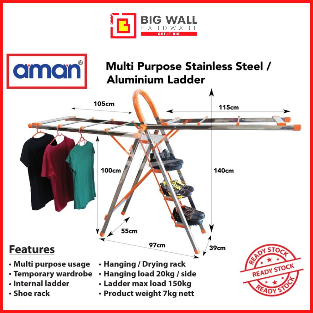 Aman MPL204 Multi Purpose Stainless Steel / Aluminium Ladder Clothes