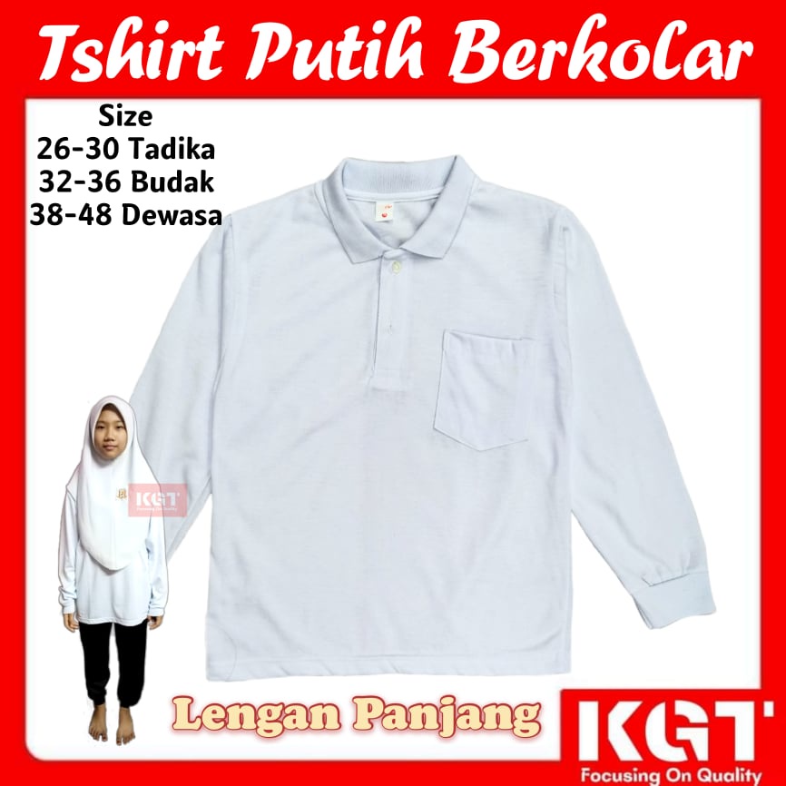 Long Sleeves White Tshirts With Collar T-SHIRT Putih Lengan Panjang ...
