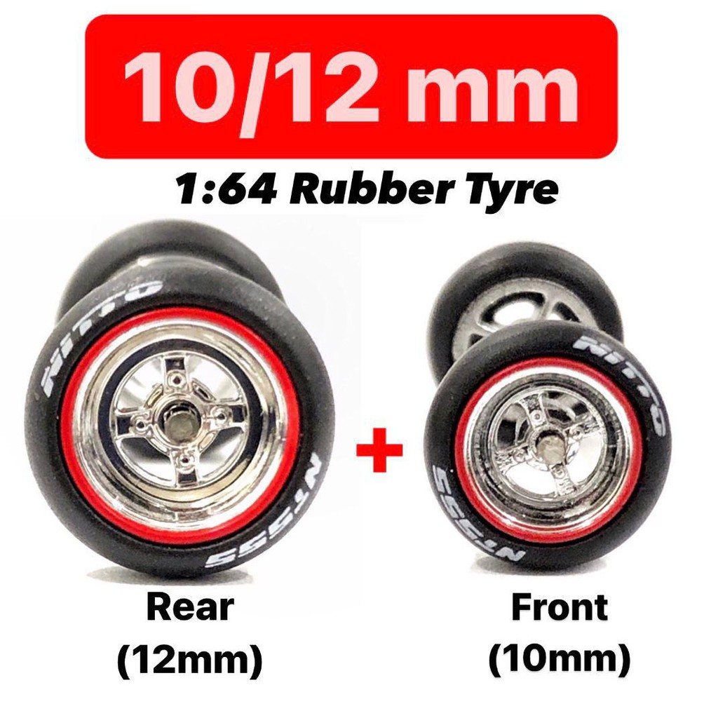 1:64 Rubber Tyre 12/10 mm - 4-Spoke Chrome fit most 1/64 Hot Wheels die ...