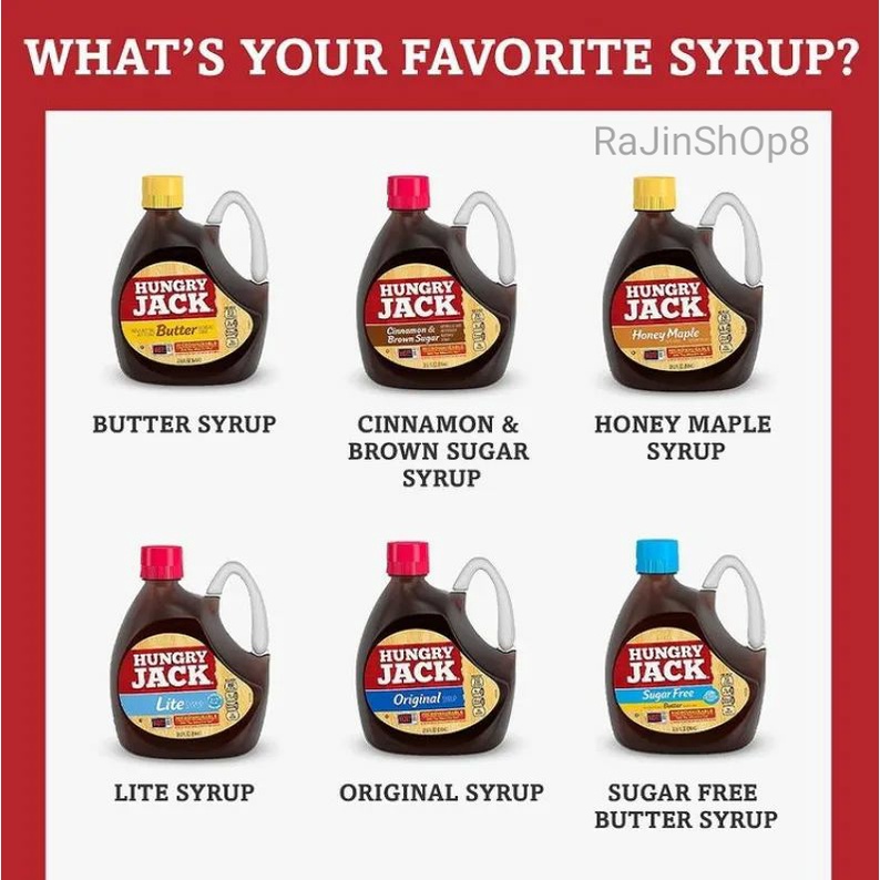 HUNGRY JACK Syrup Assorted Flavors Honey Maple, Cinnamon + Brown