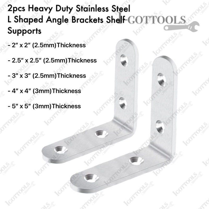 2pcs Heavy Duty Stainless Steel L Shaped Angle Brackets Shelf Supports ...
