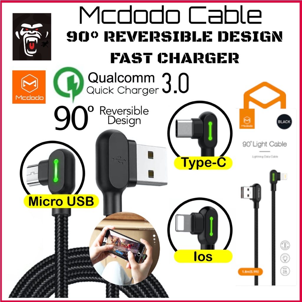 MCDODO 100% Original 90 Degree Fast Charging iPhone / Micro Usb / Type ...