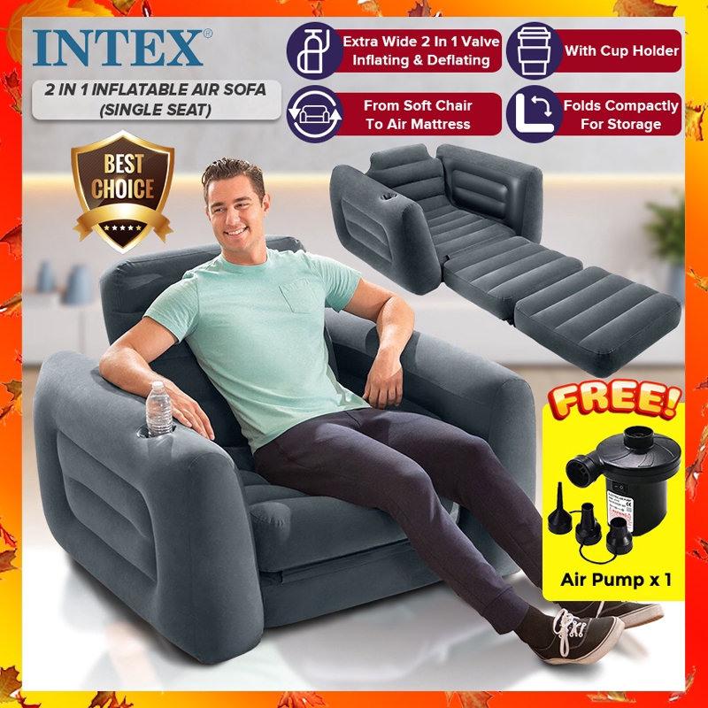 INTEX 66551 Pull-Out Chair Inflatable Sofa Bed Single Square Foldable ...