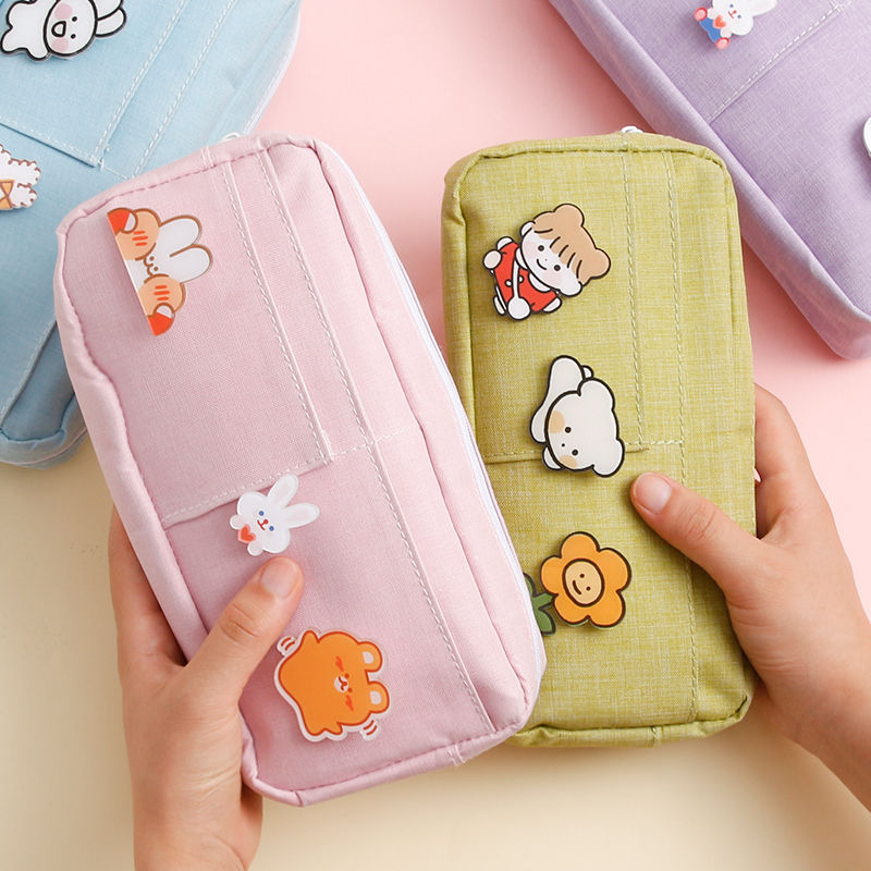 MALAYSIA READY STOCK INS badge canvas pencil case pencil case super large  capacity cute girl Korean pencil case