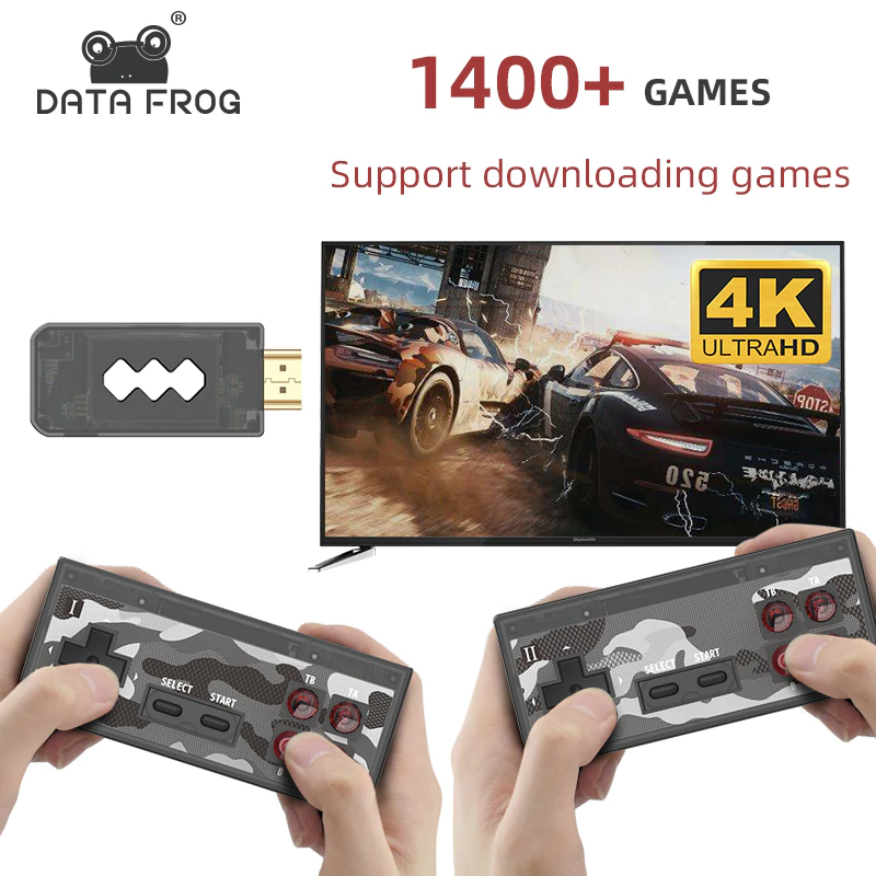 1400 Games Data Frog 4K TV Video Game Console Dual Player Two Wireless ...
