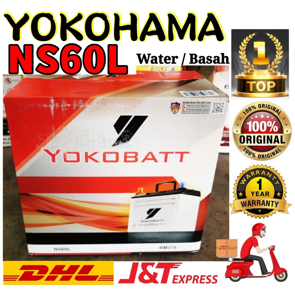 Ns60l Yokobatt Water Basah Bateri Kereta Car Bettery Fast Shipping