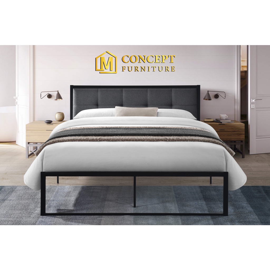 M Concept Modern Queen Metal Bed Frame /Upholstered Headboard /Powder ...