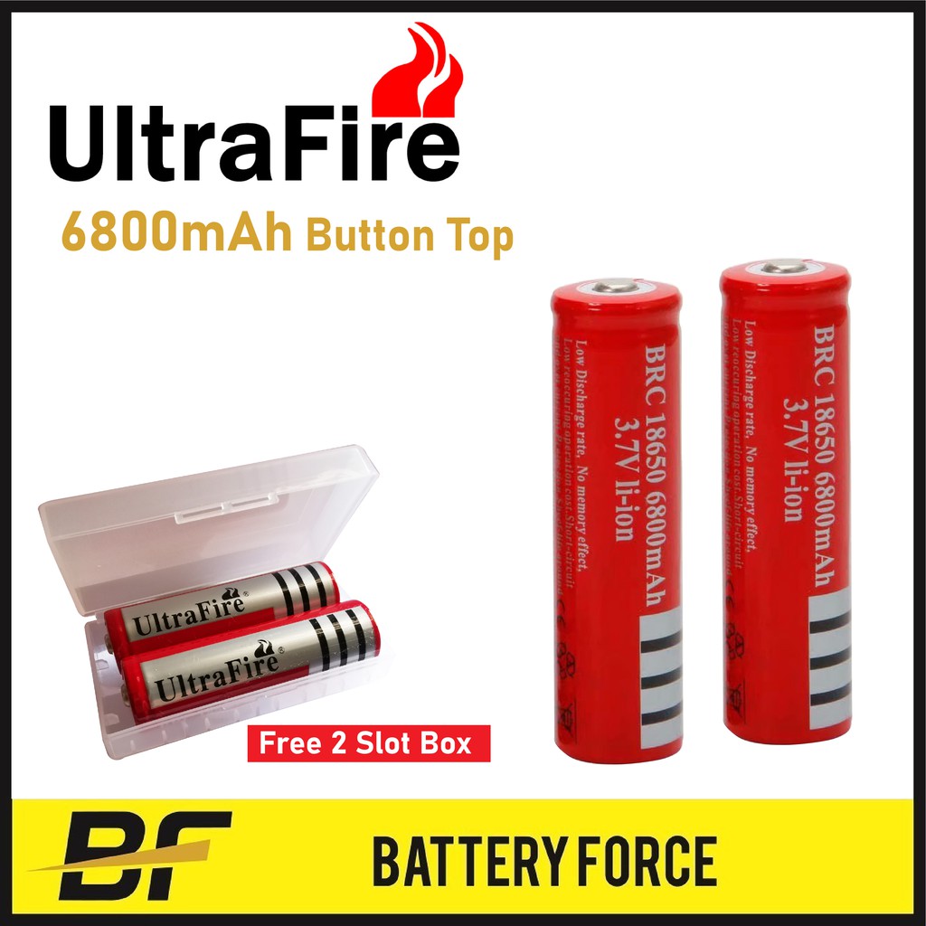 3.7V 18650 UltraFire 6800mAH Button Top Rechargeable Lithium Ion ...