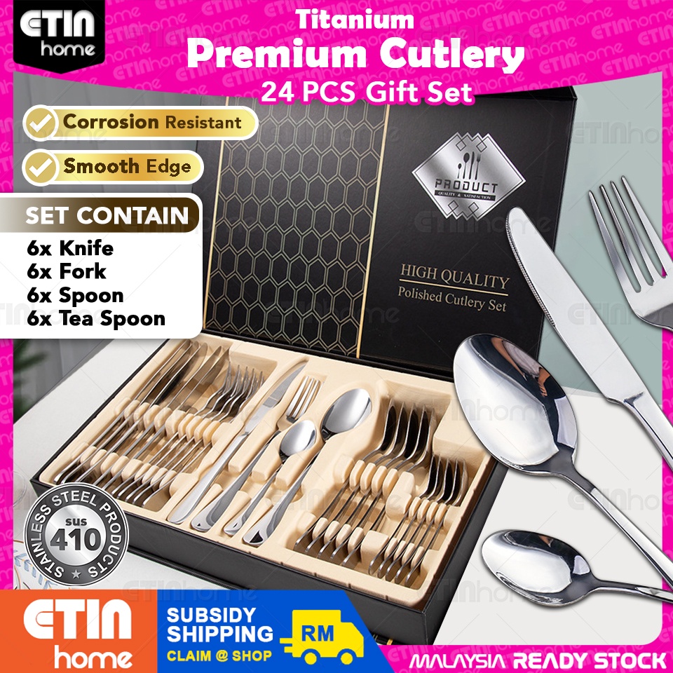 24pcs Tableware Set Gift Box 410 Stainless Steel Flatware Cutlery Spoon