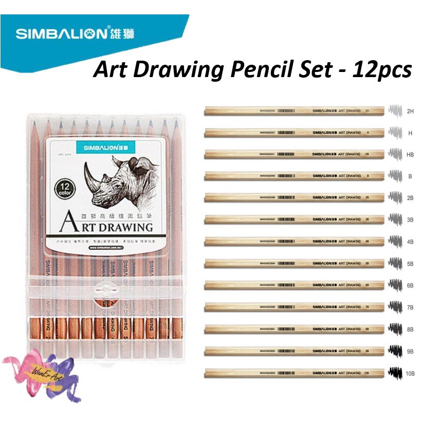 SIMBALION Art Drawing Pencil Set 12pcs (2H to 10B) Professional Drawing ...