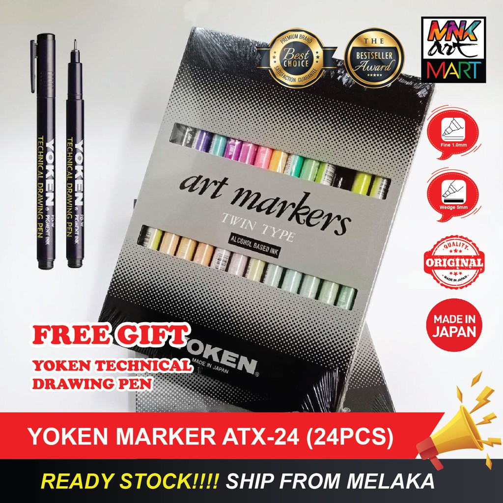 READY STOCK + FREE GIFT YOKEN MARKER (TWIN TYPE) ATX 24 COLOUR POST