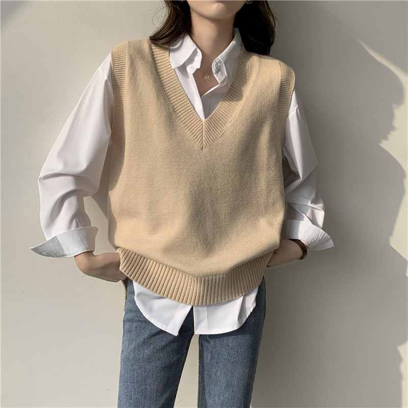 Korean Style Women Knitted Sleeveless Loose V neck Knit Vest Loose V neck Sweater Shopee Malaysia