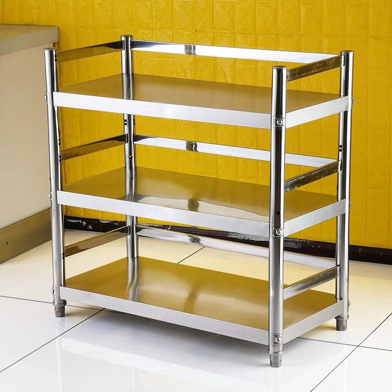 3 TIER STAINLESS STEEL STORAGE RACK WITH FENCE 60CM X 50CM X 80CM