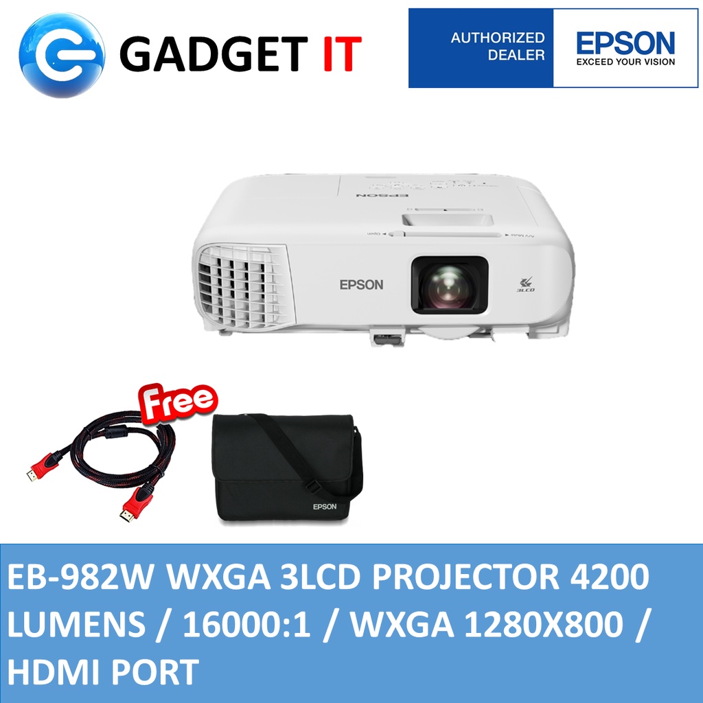 EPSON EB-982W 4200 LUMENS WXGA 3LCD PROJECTORS WITH FREE HDMI