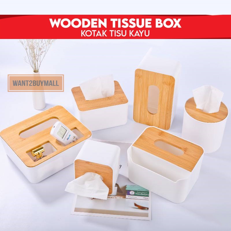 Modern Style Wood Tissue Holder Storage Box With Wooden Bamboo Cover ...