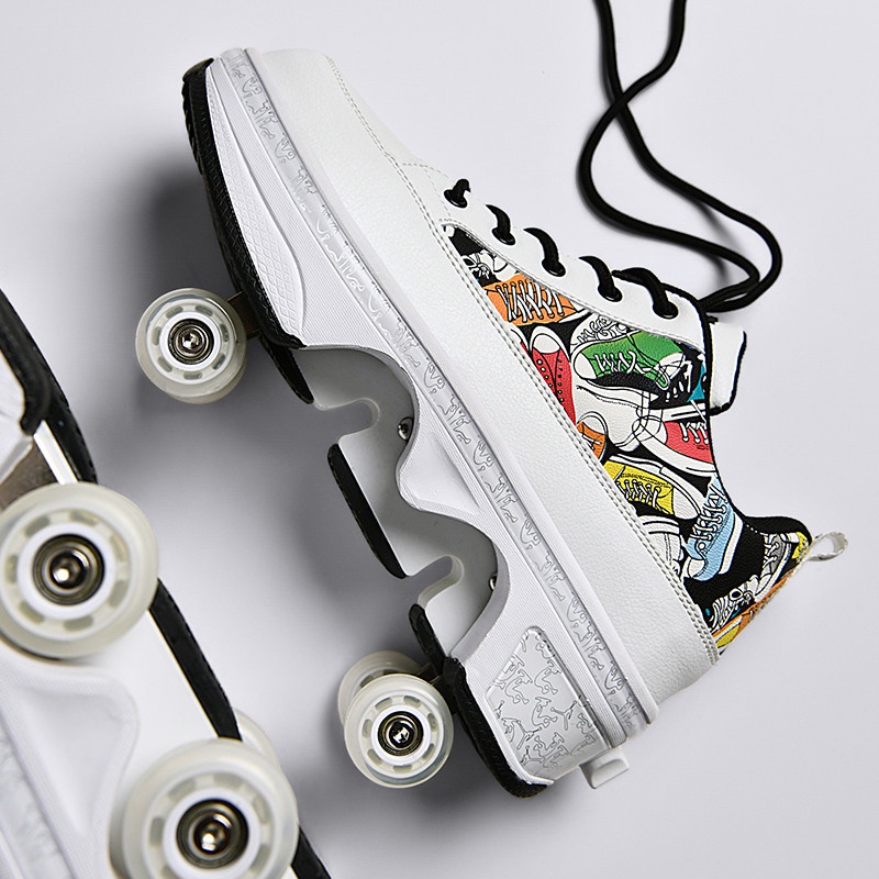 popular 4 wheel automatic roller skate walking shoes deformable shoes