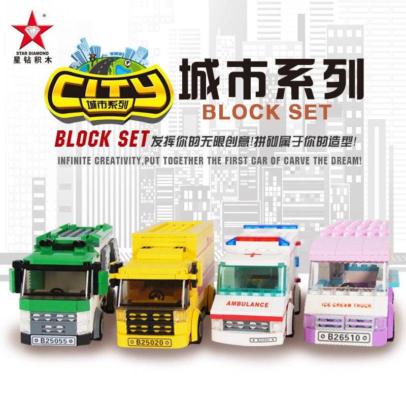 Star Diamond 82105 82106 82107 City Series Courier Express Truck Ambulance Car Garbage Truck Building Blocks Shopee Malaysia