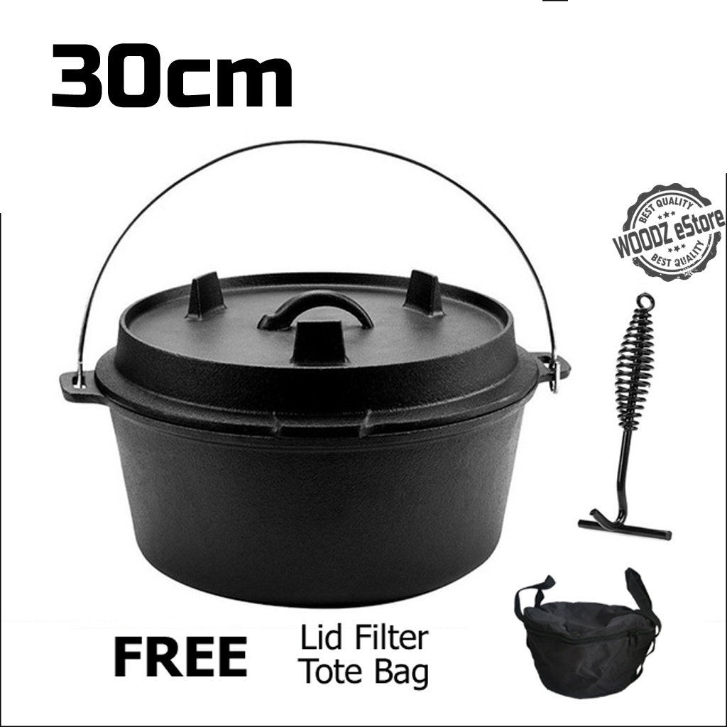 [Woodz] 25cm 30cm Cast Iron Dutch Oven Camping Pot Outdoor Portable