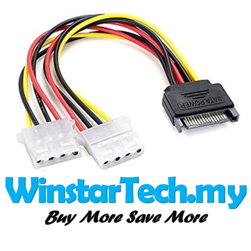 SATA 15pin Male to Dual 4pin Molex IDE Y Splitter Female Power Cable ...