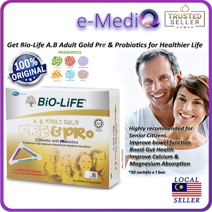 BIO-LIFE A.B. Adult Gold Pre & Probiotic [ Biolife Gut Health ] 10 ...