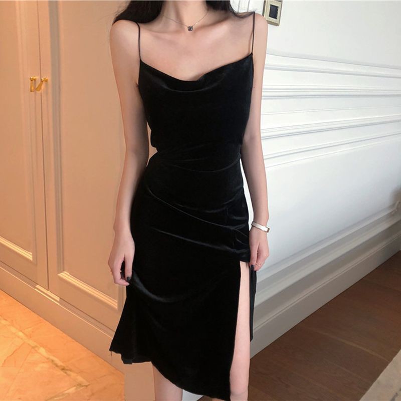 (Ready Stock) Black body dress with split flaps (With real photo ...