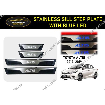 Toyota Altis 2014-2019 Chrome Stainless Steel Blue LED Car Door Side ...