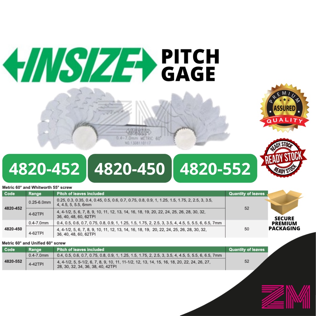 INSIZE 4820 Pitch Gage Pitch Gauge Metric 60° & Whitworth 55° (4820452