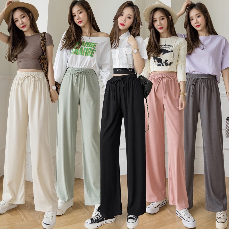 New ice silk long waist loose straight slim Long pants