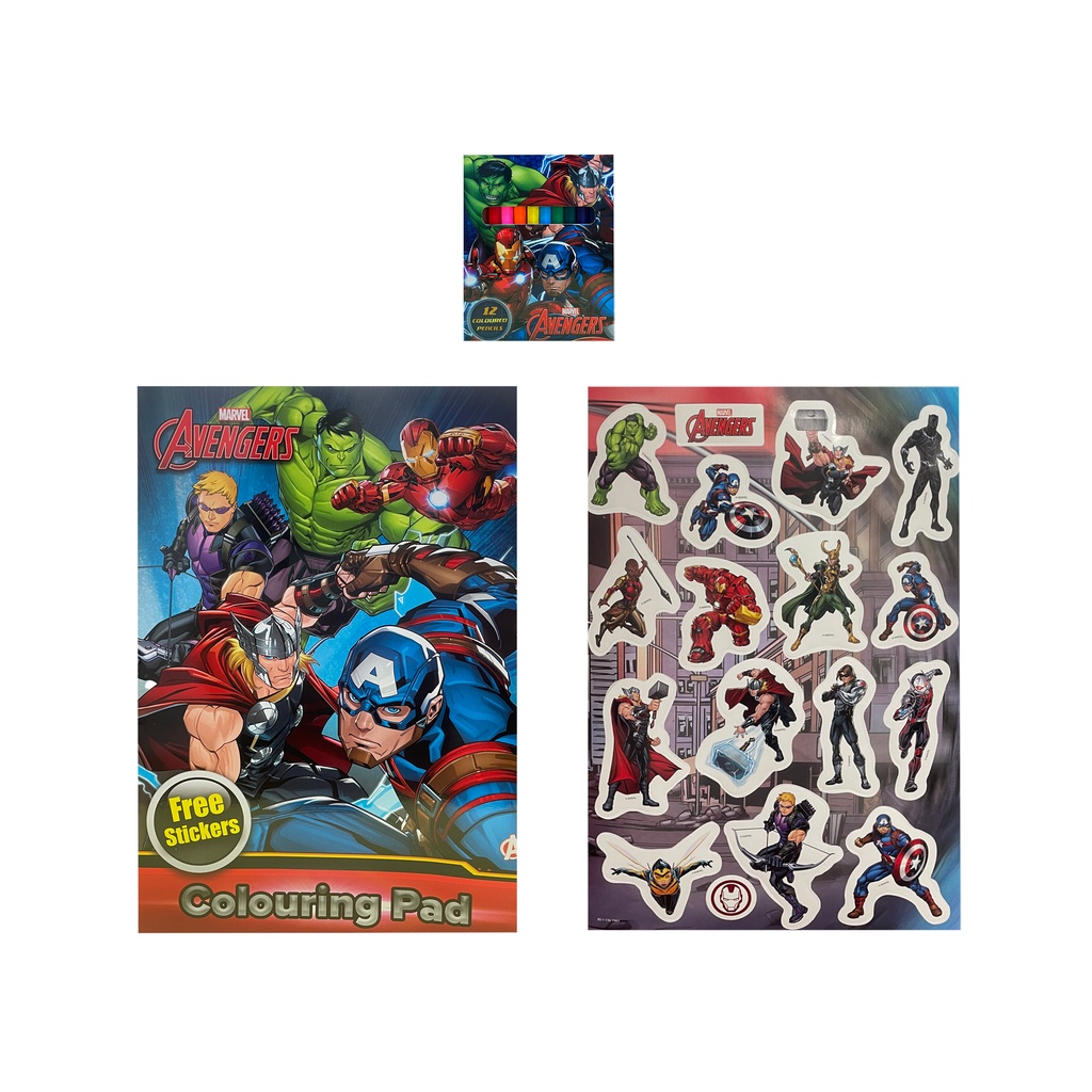 Marvel Avengers Colouring Book With Stickers & Colour Pencils Set For ...