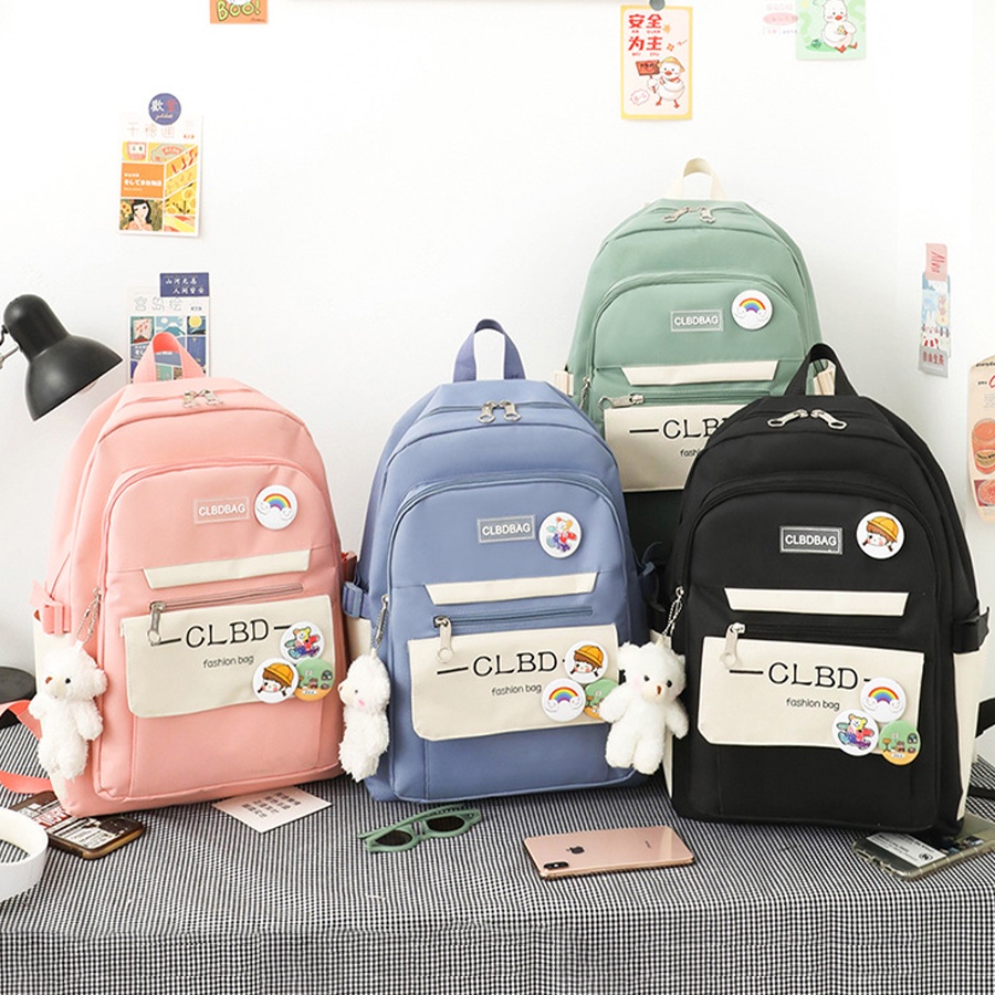 GS 4 in 1 Set Women Cute Pastel Large Capacity Nylon Backpack School ...