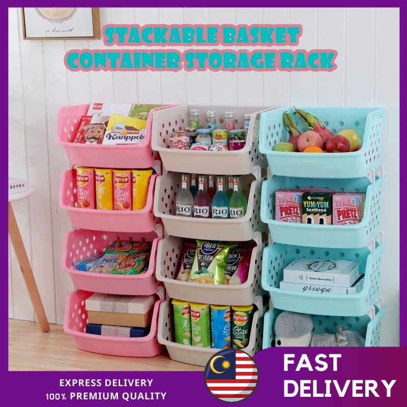 Stackable Basket Container Storage Rack Shelf Rack Rak tingkat | Bakul ...