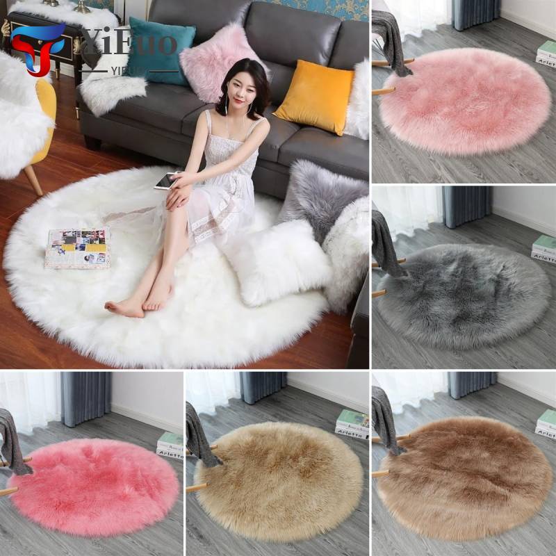 Round Fluffy Soft Carpet Faux Sheepskin Fur Carpet Shaggy Rug Floor Mat ...