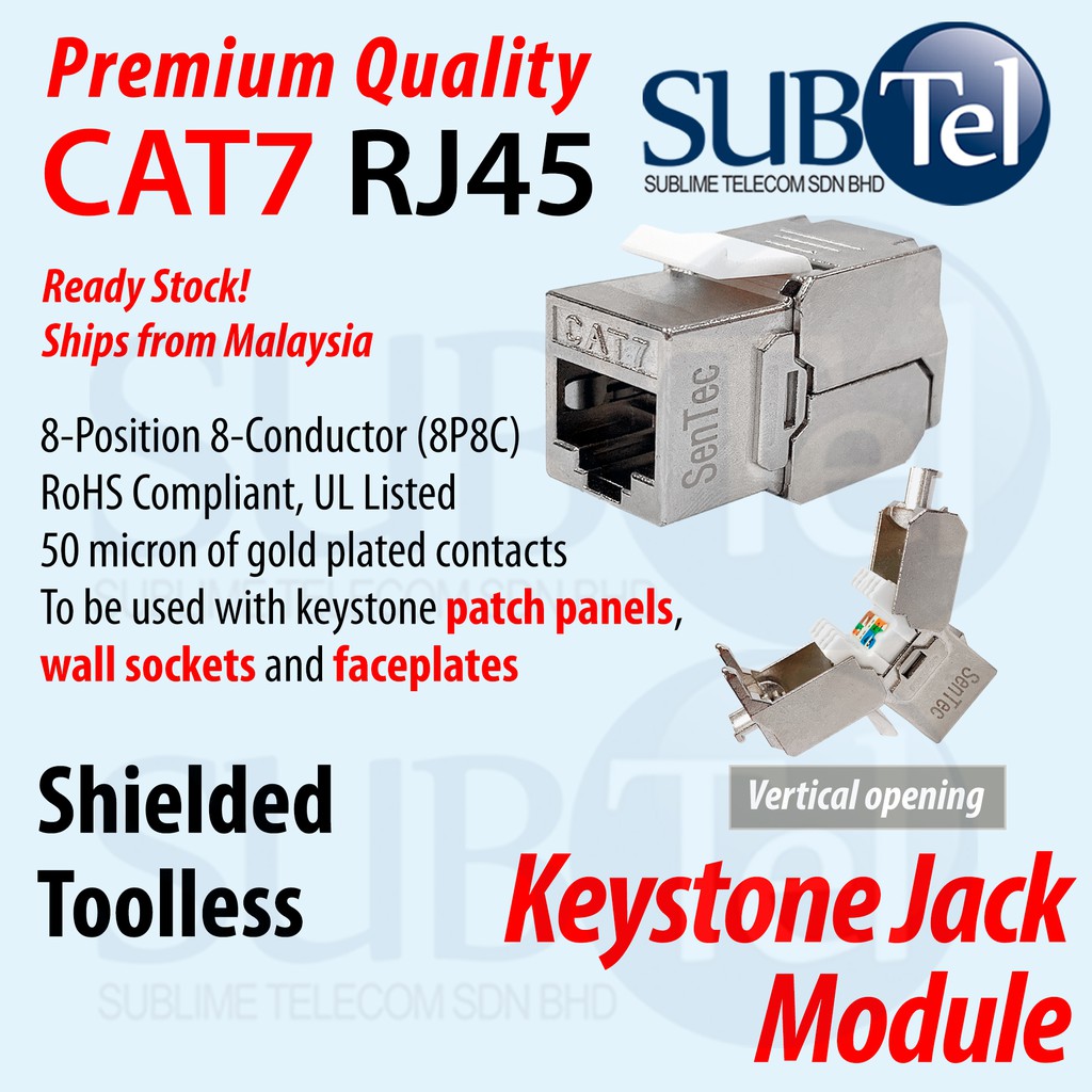 Cat7 RJ45 (8P8C) Shielded Toolless Keystone Jack Module 