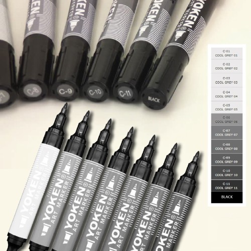 YOKEN Illustration Twin Art Marker / Cool and Warm Grey (16 Colours