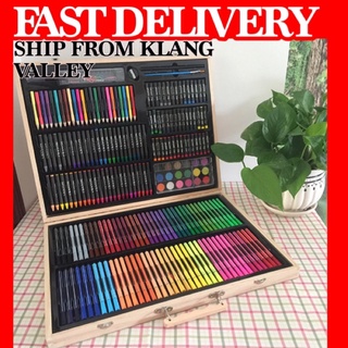 42pcs pink blue kids boys girls travel coloring colour box case gift  crayons oil pastel markers stationery art drawing set