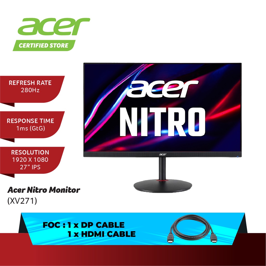 ACER NITRO XV271 ZBMIIPRX 27'' FHD IPS LED GAMING MONITOR,HDMI, DP