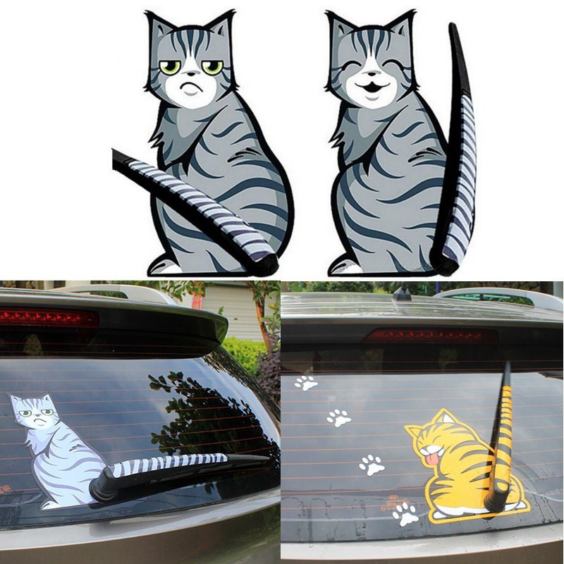 Funny Cat Moving Tail Stickers Reflective Car Window Wiper Decals Car