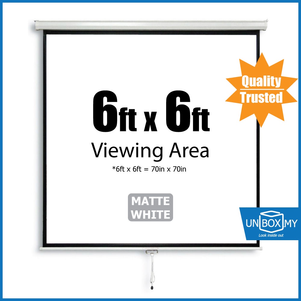 Meki 6ft Manual Screen Projector Pull Down Wall or Ceiling 6 ft